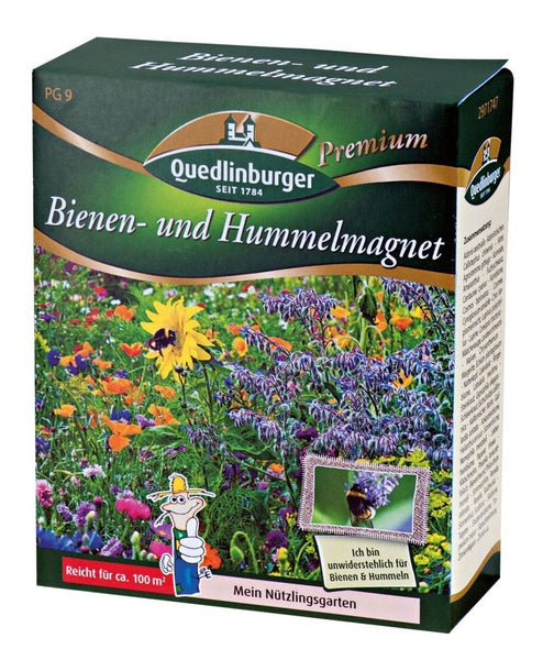 Quedlinburger Premium Bienen- und Hummelmagnet Samenmischung für circa 100 Quadratmeter, bunte Wildblumenwiese für Nützlinge.