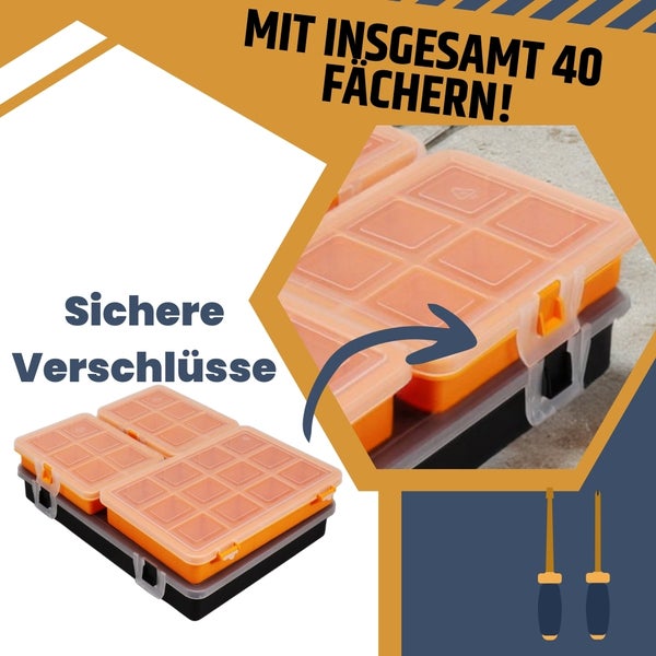 Aufbewahrungsbox mit 40 Fächern und sicheren Verschlüssen