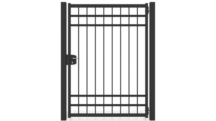 Gartentor ZAUNGURU BASIC-Linie Oldenburg aus Metall, Höhe: 183cm, Breite: 150cm, 1-flügelig inkl. Pfosten, Schloss und Zubehör, Feuerverzinkt und zusätzlich in RAL 7016 Anthrazitgrau pulverbeschichtet