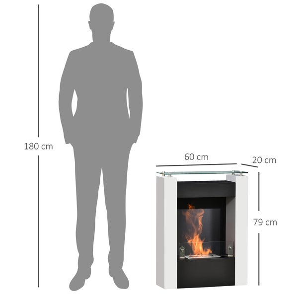 HOMCOM, Ethanol-Kamin, Bio-Ethanol-Brenner, 60B x 20T x 79H cm, Stahl, Weiß+Schwarz