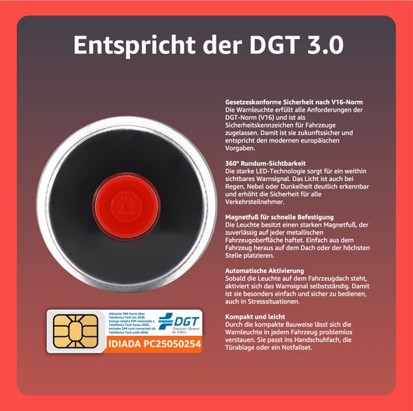 Magnetische Warnleuchte mit V16-Norm und SIM-Karte
