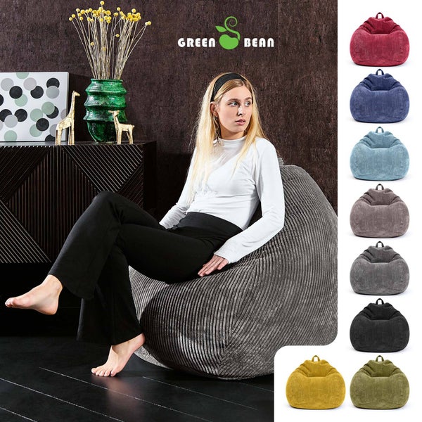 Green Bean Indoor Sitzsack 90x110cm EPS-Perlen Füllung & Cordstoff Kuschelig Weich Waschbar - Drinnen Bodenkissen Liegekissen Sitzkissen Sitzhocker Relax-Sessel Kinder Erwachsene Stoff Anthrazit