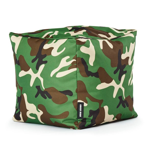 Green Bean Sitzsack-Hocker 40x40x40cm mit EPS-Perlen Füllung - Fußhocker Fußkissen Sitz-Pouf für Sitzsäcke - Bodenkissen für Kinder und Erwachsene - Fußablage Sitzkissen Sitzhocker Camouflage Grün