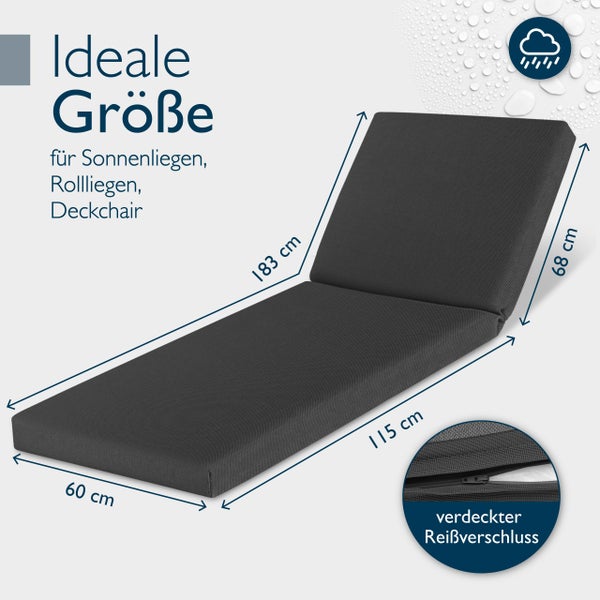 Sonnenliegenauflage mit den Maßen 183 mal 60 Zentimeter