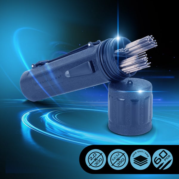 Elektroden im Behälter mit den Angaben Durchmesser und Länge