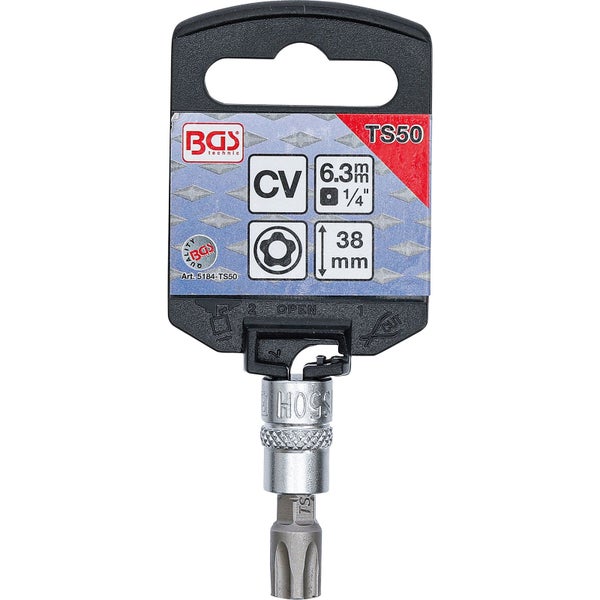 BGS Bit-Einsatz Antrieb Innenvierkant 6,3 mm (1/4) TS-Profil (für Torx Plus) mit Bohrung TS50 - 5184-TS50
