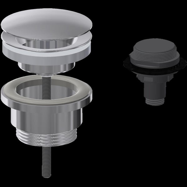Ablauflochstopfen für Waschbecken, Metall-Ventil mit Push-Open Funktion und unterem Gehäuseteil zur Montage