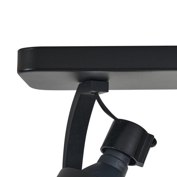 Detailaufnahme einer schwarzen Schienenleuchte.