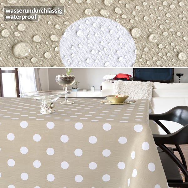 Tischdecke mit Punkten und wasserabweisender Beschichtung auf Esstisch