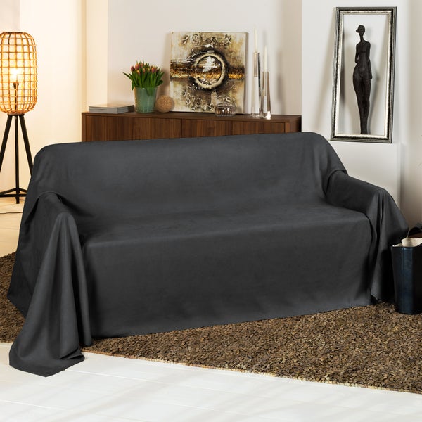 Beautissu Romantica Tagesdecke Wildleder Optik 210x280cm Anthrazit