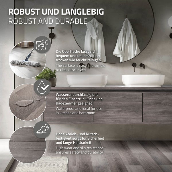 ML-Design Deluxe PVC Bodenbelag, Selbstklebende Vinyl-Dielen, Vinylboden, 91,5 cm x 15,3 cm x 2 mm, Dicke 2 mm, 4,46m²/32 Dielen, Kiefer, Grau, Holzoptik, rutschfest, wasserfest, Einfache Verlegung