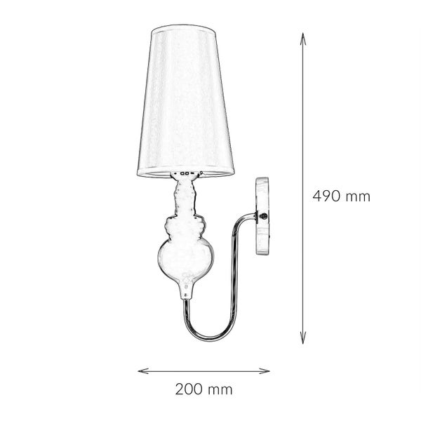 Abbildung einer Wandleuchte mit den Maßen 490 mm Höhe und 200 mm Breite