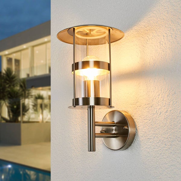 Lindby Edelstahl Wandlampe aussen IP44, Wandleuchte silber Außenbeleuchtung Wand Hof Garten Terrasse Balkon Aussenleuchte