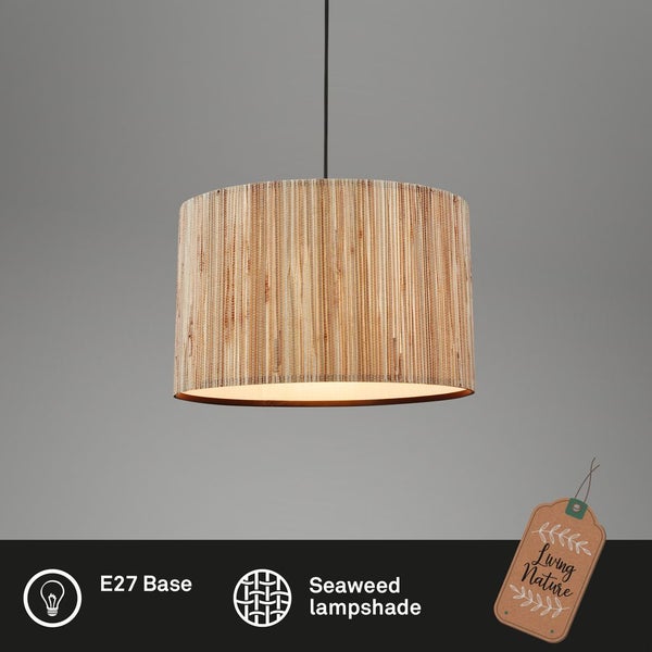 Briloner Slama Pendelleuchte, Seegras Schirm, Boho-Stil, E27 Fassung, Natur, Ø35 x 128 cm