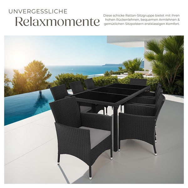 Rattan Sitzgruppe tectake Almansa inklusive Schutzhülle für 8 Personen schwarz/grau