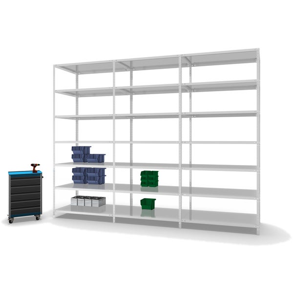 PROREGAL Fachbodenregal Schraubsystem Medium-Duty Grundregal HxBxT 300 x 130 x 80 cm 7 Ebenen Fachlast 200 kg Beidseitig Nutzbar Lichtgrau