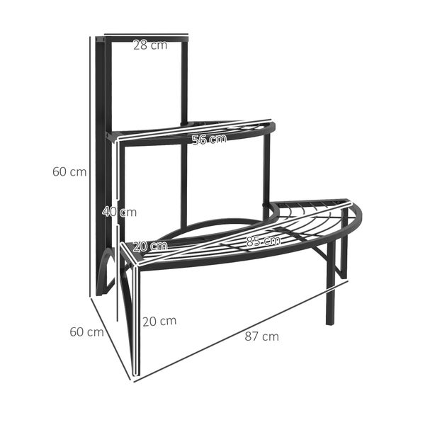 Outsunny 3-Etagen Pflanzenständer, Blumenständer für Innen Außen, Pflanzenregal aus Metall, mehrstöckig Blumenregal, 60 cm hoch Blumentreppe für Wohnzimmer, Garten Balkon Deko, Schwarz
