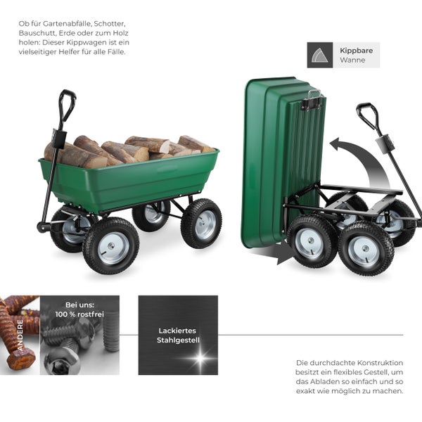Gartenwagen tectake Tummi Belastbarkeit 300 kg mit Kippfunktion grün