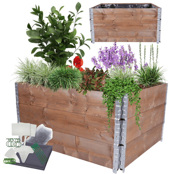 Hochbeetkisten GuardBox HxBxT 60x120x100 cm 3 Ebeneninkl. Luftpolsterfolie Braun