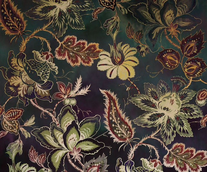 Stoff mit floralem Muster auf dunklem Hintergrund