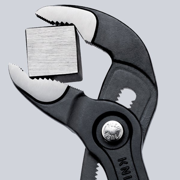 Knipex Cobra® mit Befestigungsöse grau atramentiert, mit Mehrkomponenten-Hüllen, mit integrierter Befestigungsöse zum Anbringen einer Absturzsicherung 250 mm - 8702250TBK