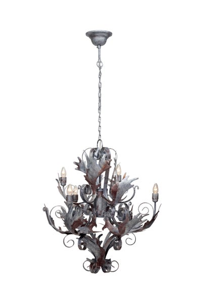 Verschnörkelter Kronleuchter in Silber, große Barocker Hängelampe 81 cm | Wohnzimmer Esszimmer Leuchte