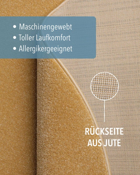 Maschinengewebter Teppich mit Juterücken, geeignet für Allergiker und hohem Laufkomfort.