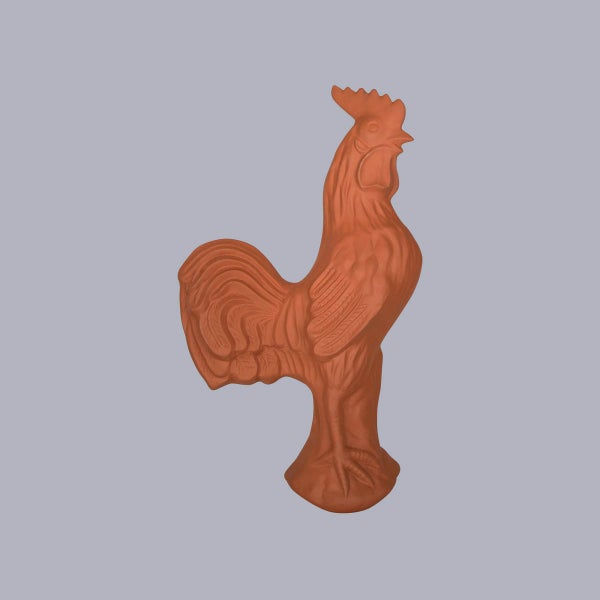 Firstfigur Hahn aus Terrakotta.