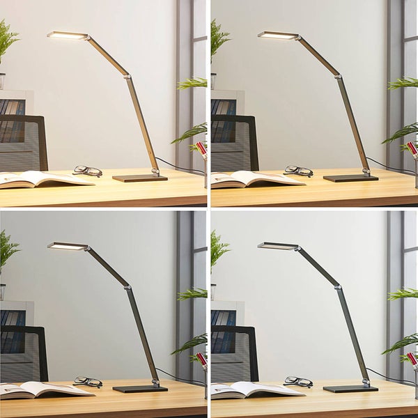Lucande LED Tischlampe Mion dimmbar (Modern) in Alu aus Aluminium (1 flammig, ) - Tischleuchte Schreibtischlampe Nachttischlampe Arbeitszimmerleuchte