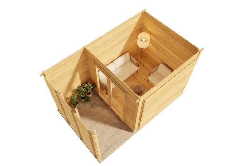 Alpholz Gartenhaus Lawenda 28 (optional mit Anbaudach 254x254 Gartenhaus aus Holz, Holzhaus mit 28 mm Wandstärke Blockbohlenhaus, Naturbelassen 2,7x2,7m