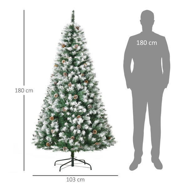HOMCOM Künstlicher Weihnachtsbaum, 180 cm Christbaum mit Kunstschnee 800 Astspitzen faltbar Standfuß, für Weihnachtsfest, Indoor, Grün+Weiß