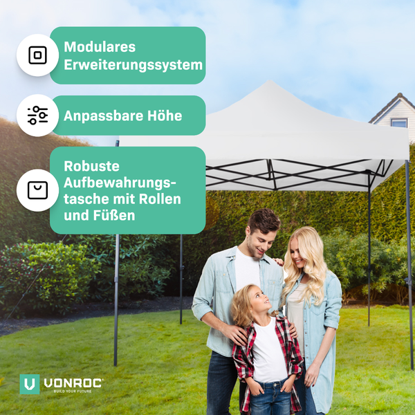 VONROC Pavillon 3x3m wasserdicht stabil - Partyzelt EasyUp System [3Min Aufbau] Popup Faltpavillon modular erweiterbar als Festival Zelt, Gartenpavillon