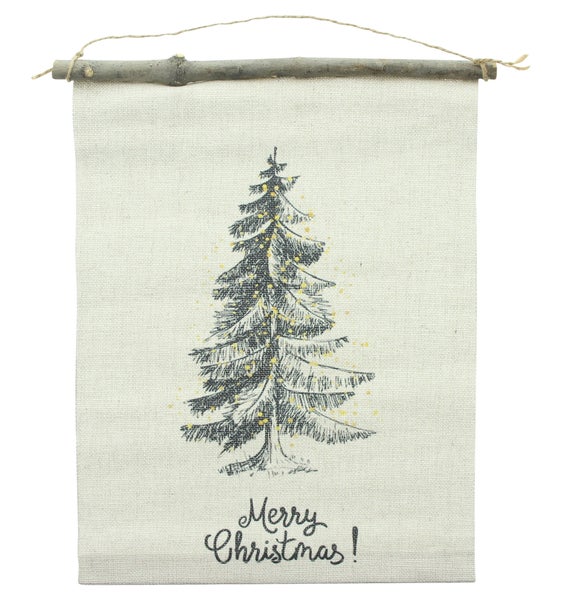 Weihnachtswandbehang mit Tannenbaum und dem Schriftzug Frohe Weihnachten