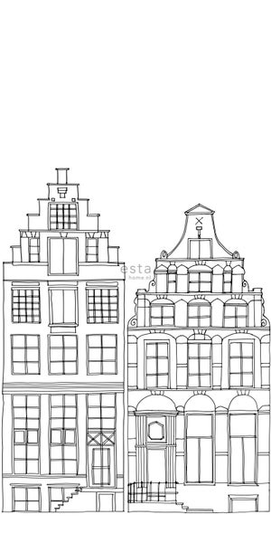 ESTAhome Fototapete gezeichnete Amsterdamer Grachtenhäuser Schwarz und Weiß - 150 x 279 cm - 158834