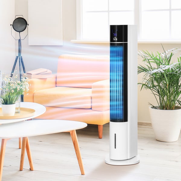 HOMCOM Turmventilator mit Fernbedienung 105 cm Ventilator, Standventilator 52° oszillierende Säulenventilator mit 3 Modi 3 Geschwindigkeitsstufen 12-Std-Timer LED-Anzeige Weiß