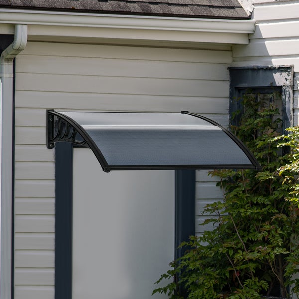 Outsunny Vordach für Haustür 100 x 75 cm Pultbogenvordach Überdachung aus Aluminium und Polycarbonat Pultvordach mit UV Schutz Haustürvordach für Balkon, Sonnenschutz, Regenschutz, Schwarz