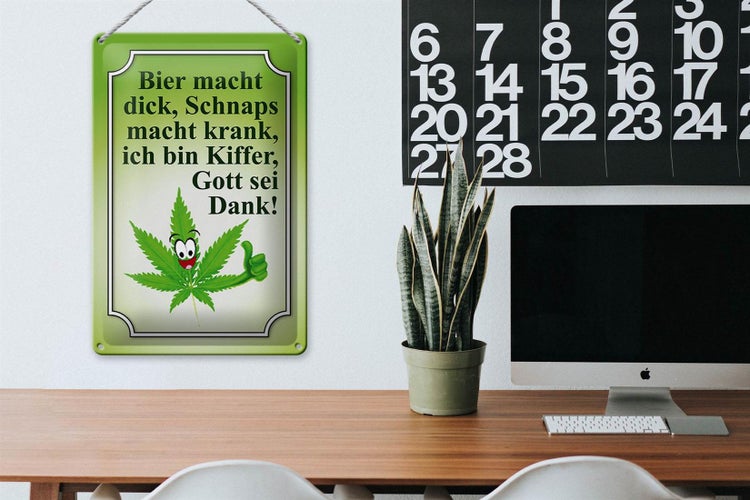 Blechschild Spruch 20x30cm Bier macht dick Schnaps krank