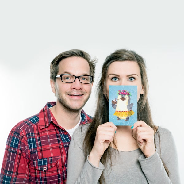 Mr. & Mrs. Panda Postkarte Pinguin Kokosnuss - Eisblau