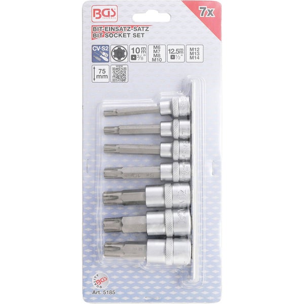 BGS Bit-Einsatz-Satz Antrieb Innenvierkant 10 mm (3/8) / 12,5 mm (1/2) Keil-Profil (für RIBE) M6 - M14 7tlg. - 5185