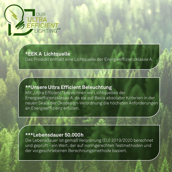 Informationen zu Energieeffizienz und Lebensdauer von Lampen