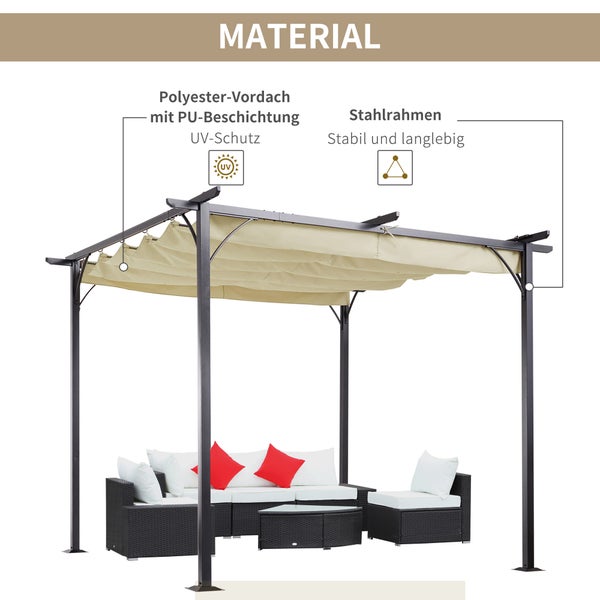 Outsunny Wasserdichter Pavillon, 300L x 300B x 230H cm, Stahl, Polyester, Beige