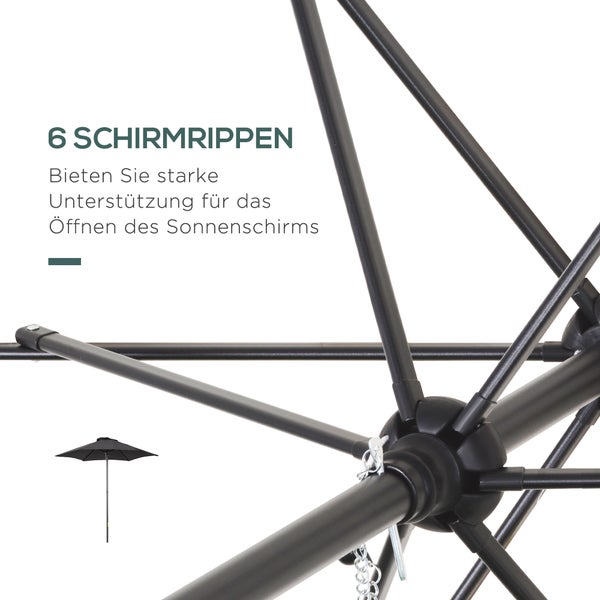 Outsunny Sonnenschirm Ø196 cm, Drehbar Sonnenschirm mit Knickfunktion, sechseckig Balkonschirm Strandschirm windfest stabil Marktschirm Kurbelschirm Sonnenschutz für Strand Balkon Garten, Schwarz