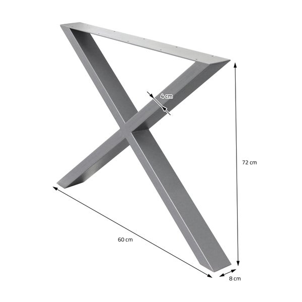 ECD Germany 2x Tischbeine X-Design X-Form, 60 x 72 cm, Grau, pulverbeschichtete Stahl, Industriedesign, Metall Tischkufen Tischuntergestell Tischgestell Möbelfüße, für Esstisch Schreibtisch