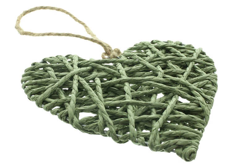 FRANK FLECHTWAREN|Herzhänger Olivgrün, 4er Set, Ø 15 cm, Ø 20 cm, Ø 25 cm, Ø 30 cm, PAPIER, METALL, JUTE