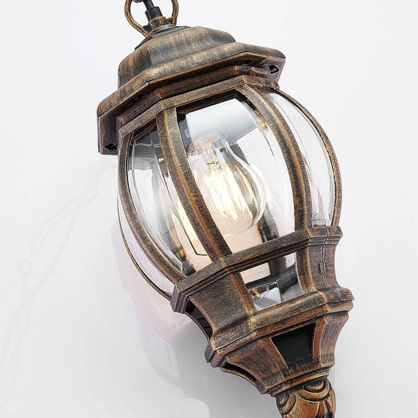 Lindby Außenleuchte Nadesha (spritzwassergeschützt (Retro, Vintage Antik) in Gold / Messing (1 flammig E27) - Pendelleuchte außen