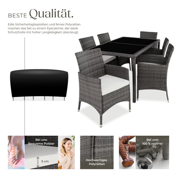Rattan Sitzgruppe tectake Porto inklusive Schutzhülle für 6 Personen grau/weiß