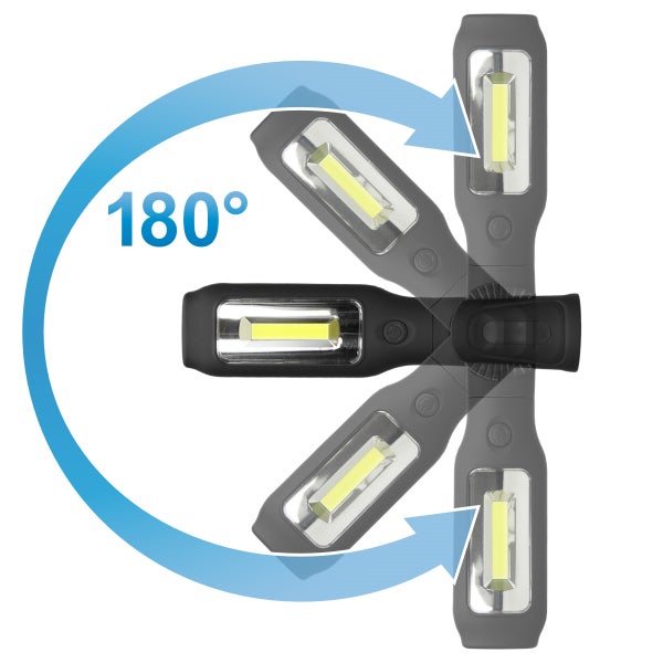 ECD Germany LED COB 3W Arbeitsleuchte Akku | mit Magnet | drehbare Griff | inkl. 2 Haken | Arbeitslampe Handlampe Schwenklampe Taschenlampe Werkstattlampe KFZ