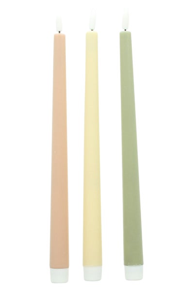 FRANK FLECHTWAREN | LED-Stabkerze Harmonie, 3er Set, KUNSTSTOFF, WACHS, 2,5 x 2,5 x 31 cm
