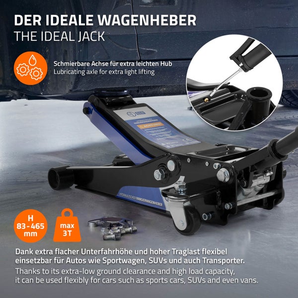 Hydraulischer Rangierwagenheber mit einer maximalen Traglast von drei Tonnen