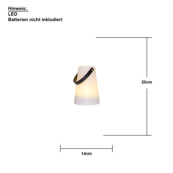 Illustration einer Leuchte mit den Maßen 14 mal 20 Zentimeter.